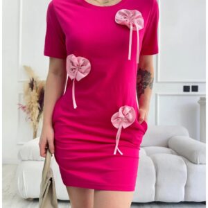 Rochie dama casual cu buzunare Flowers ciclam