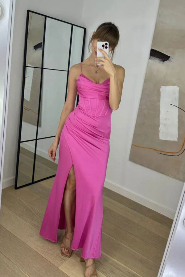 Rochie dama eleganta cu corset Giulia fucsia